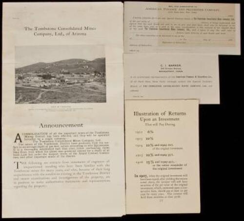 Four ephemeral items relating to the Tombstone Consolidated Mines Co.