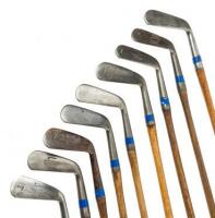 Nine customer-named Tom Stewart made wood-shaft irons