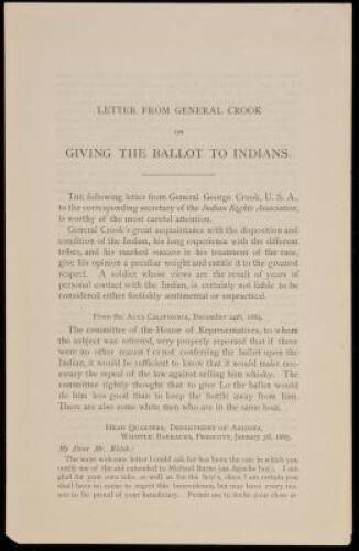 Letter from General Crook on giving the ballot to Indians