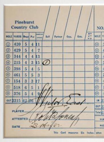 Scorecard Pinehurst Course #2, signed by Bobby Jones and J. Victor East
