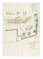 Japanese hand-painted architectural manuscript plan of the Taki Gashira Mura Mitsu Zoin temple