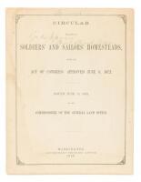 Circular relating to soldiers and sailors homesteads, under the act of Congress approved June 8, 1872. Issued June 13, 1872, by the Commissioner of the General Land Office