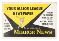 Poster advertising the Los Angeles Evening Mirror News, "Your Major League Newspaper - Follow the Dodgers with Sid Zeff, Sports Editor..."