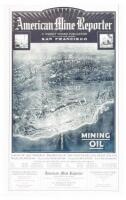 Broadside advertisement for the American Mine Reporter with bird's-eye map of western U.S. indicating the minerals and fossil fuels to be mined in the various states