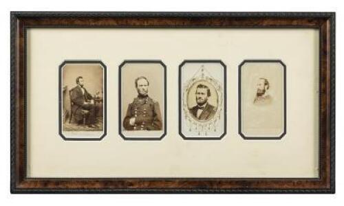 Carte-de-visite portraits of Abraham Lincoln, William Tecumseh Sherman, Ulysses S. Grant, and Thomas J. "Stonewall" Jackson, framed together