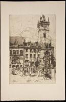 Original etching of the Astronomical Clock on the Old Town Square in Prague