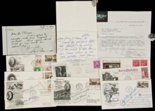 Sixteen signatures of noted artists and illustrators on 9 commemorative first day covers, plus a few letters from artists contained therein