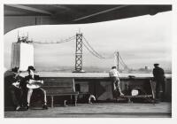 Construction of the San Francisco - Oakland Bay Bridge, from a ferry on the bay