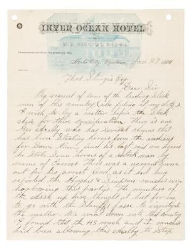 Letter to Thomas Sturgis, Secretary of the Wyoming Stock Growers Association, from W.L. Smith, Stock Inspector, reporting a man who had been stealing horses from Indians, and a few ranchers as well