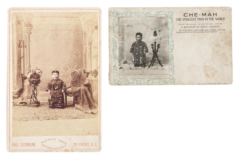 Photograph and postcard of Che-Mah, who toured 1880s America as P.T ...