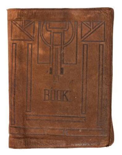 Approx. 350 sheets (about 4 oz.) of gold leaf from the Roycroft bindery, in flexible leather folder tooled in blind
