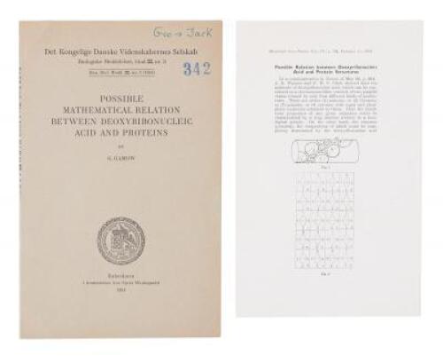 &ldquo;Possible Relation between DNA and Protein Structure&rdquo; - rare author offprint