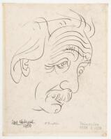 Original ink portrait of Albert Einstein by Josef Scharl, signed by Einstein in ink