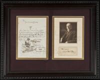 Four-line autograph poem addressed to The Clover Club, illustrated with original drawing, and framed with photograph and clipped signature