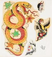 Sample book with approximately 208 designs for tattoos, both color and line