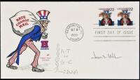 Signed sketch of DNA by James D. Watson, on a first day postage cover