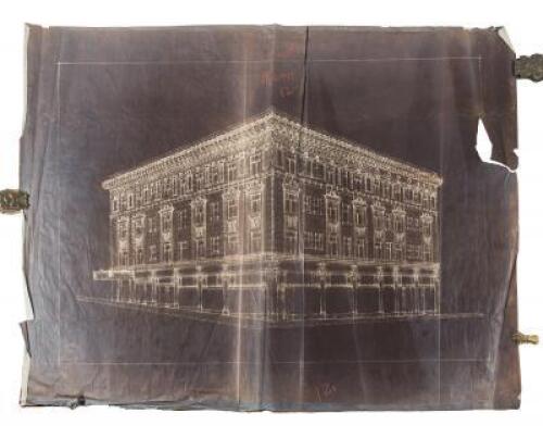 Archive of nine original architectural drawings for renovations to the building at Post and Mason streets in San Francisco
