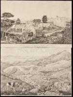 Pair of original drawings of a Mexican mining town