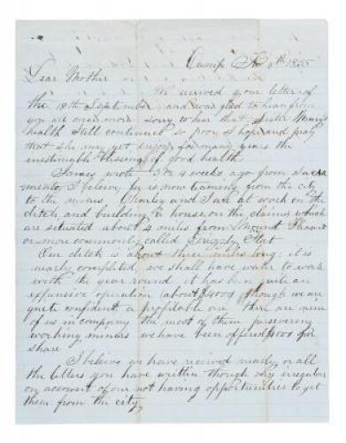 Letter from a miner at Grizzly Flat, California, to his mother back east