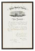 Discharge paper for a sailor in the United States Navy, signed by Gideon Welles as Secretary of the Navy