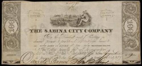 Bearer bond from the Sabina City Company made out to Saml. Houston