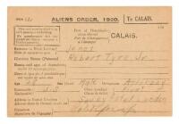 Bobby Jones' "Alien Order" document from Calais, France during his 1930 Grand Slam trip