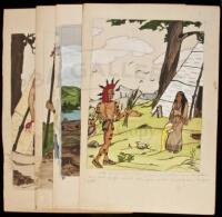 Four watercolors of American Indians
