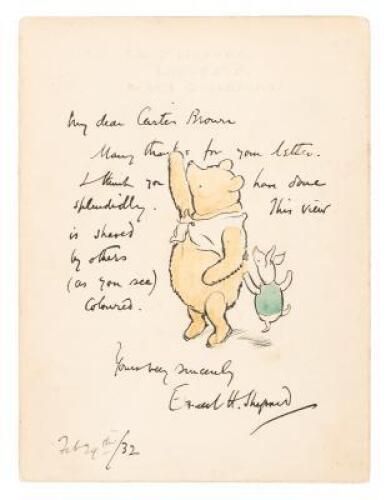 Original ink and watercolor drawing of Winnie-the-Pooh and Piglet