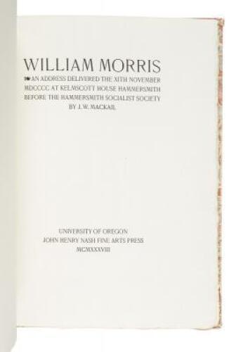 William Morris: An Address Delivered the XIth November MDCCCC at Kelmscott House Hammersmith Before the Hammersmith Socialist Society - signed