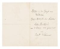 Manuscript note signed by Robert Volkmann