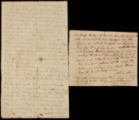 Two manuscript documents, the first a bill of sale for several slaves and other property (apparently a fair copy with proxy signature), the second an agreement to manage Adair's farm, signed twice by Adair.