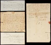 Four manuscript letters and notes signed by Isaac Shelby, first governor of Kentucky