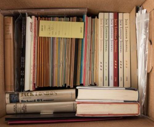 Box of material relating to Jack London, including books about him, a long run of The Wolf, etc.