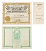 Two certificates for shares in the Clipper Mountain Gold Mining Company