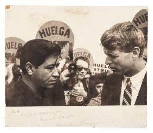 Inscribed Photograph of Cesar Chavez with Robert Kennedy at the Delano Grape Strike