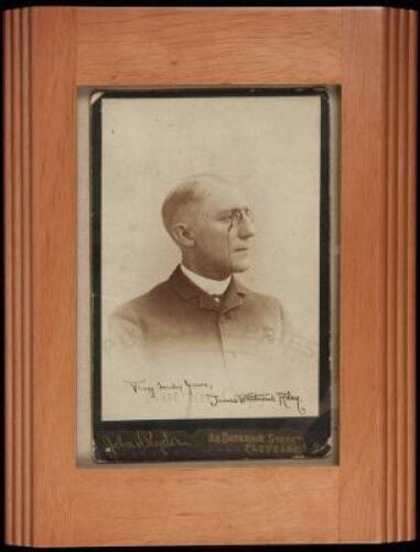 Cabinet card of James Whitcomb Riley, signed