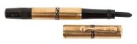 No. 1M Italian 18K Rolled Gold and Blue Enamel Overlay Safety Fountain Pen