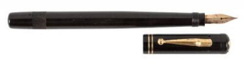 No. 30? Black Hard Rubber Calligraphy Safety Fountain Pen, Marked "J", Inserted "Ball" Clip