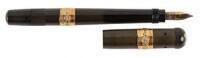 No. 1 EF Black Hard Rubber Safety Fountain Pen, 18K Rolled Gold Foliate Bands