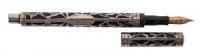 Sterling Silver Leaf and Flower Filigree Black Lacquer Self-Filling Fountain Pen, Exceptional