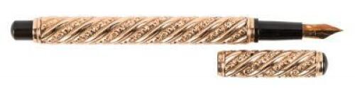 Extremely Rare 14K Solid Gold Cable Twist Overlay Eyedropper Fountain Pen: Only Known Example