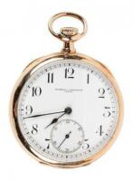 14K Yellow Gold Keyless Wind Open Face Pocket Watch