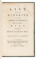 A List of the Minority in the House of Commons, Who Voted Against the Bill to Repeal the American Stamp Act