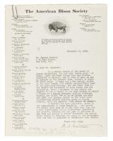 Letter from M.S. Garretson on letterhead of the American Bison Society, to Edmund Seymour, critical of the late Basque "sheep king" of Idaho, Joseph Bengoechea