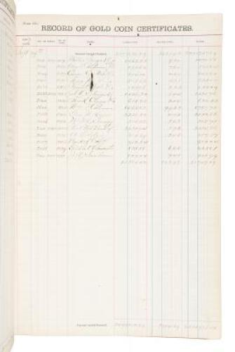 Record of Gold Coin Certificates