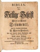 Biblia, Das ist: die Heilige Schrift Altes und Neues Testaments, nach der Teutschen Uebersetzung D. Martin Luthers mit Jedes Capitels Furtzen Summarien, auch Bengefügten Vielen und Richtigen Parallelen...