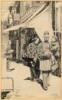 Original 1898 ink drawing of a Chinese family in a Chinatown street scene by a noted San Francisco commercial artist