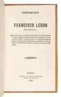 Esposicion de...sobre el juicio a que se sujet&oacute;, como encargado de la administracion de la aduana maritima de Mazatl&aacute;n cuando arrib&oacute; al mismo Puerto la barca chilena &ldquo;Natalia&rdquo;, en agosto del a&ntilde;o de 1847; acus&agrave;ndole algunos empleos en aquella, de haber pat