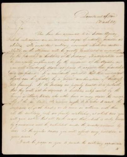 SOLD BY PRIVATE TREATY Manuscript Letter Signed by John C. Calhoun as Secretary of War, to newly appointed Indian Agent for Missouri, Benjamin O’Fallon