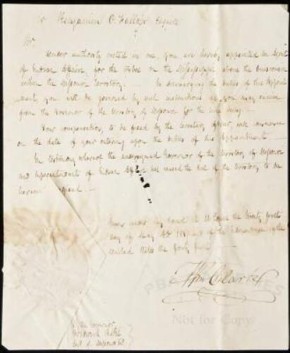 SOLD BY PRIVATE TREATY Manuscript Document Signed by William Clark as Governor of Missouri Territory, appointing his nephew Benjamin O'Fallon as Indian Agent for Missouri